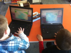 playing math games on the computers in the library