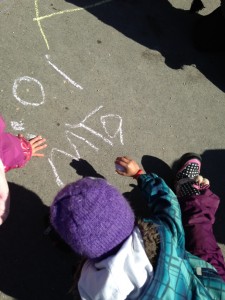 practicing my name with chalk