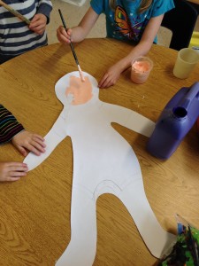 Starting our human life cycle project with the baby.  Mixing colours too, experimenting with skin tone